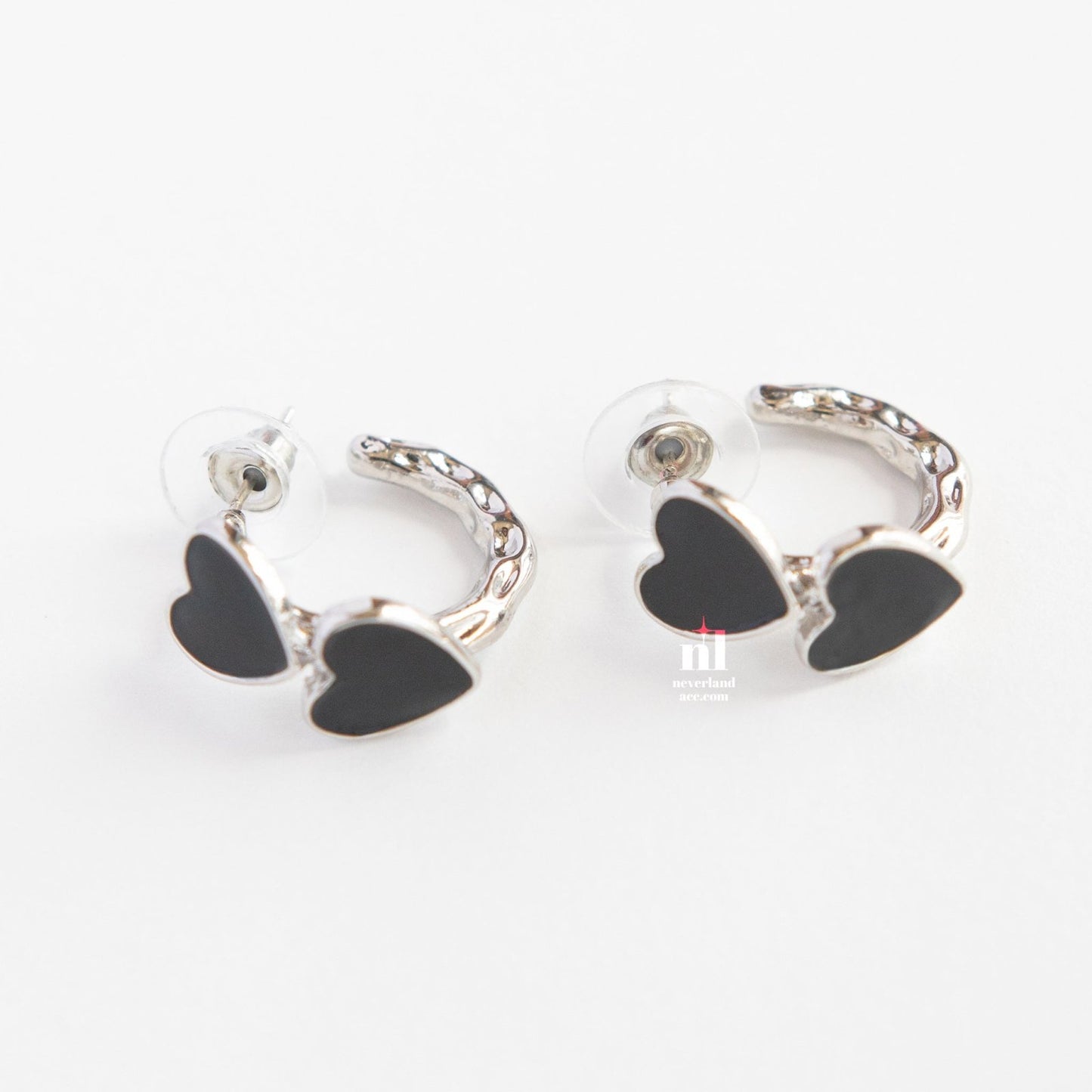 Black Heart Pendant Hoop Earrings - neverland accessories