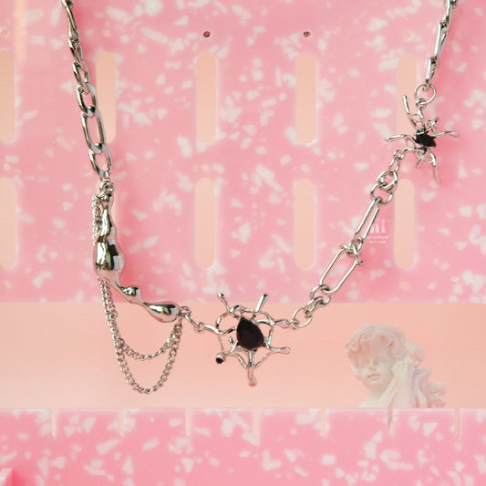 Black Spider Web Charm Chain Necklace - neverland accessories