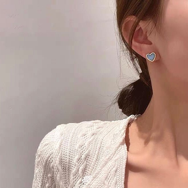Blue Heart Stud Earrings - neverland accessories