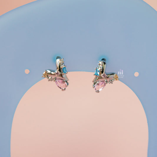 Colored Rhinestone Embellished Heart Stud Earrings - neverland accessories