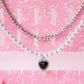 Double Layer Black Heart Pendant Pearl Necklace - neverland accessories