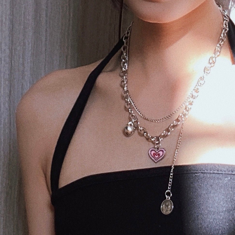 Pink Heart Pendant Layered Necklace - neverland accessories
