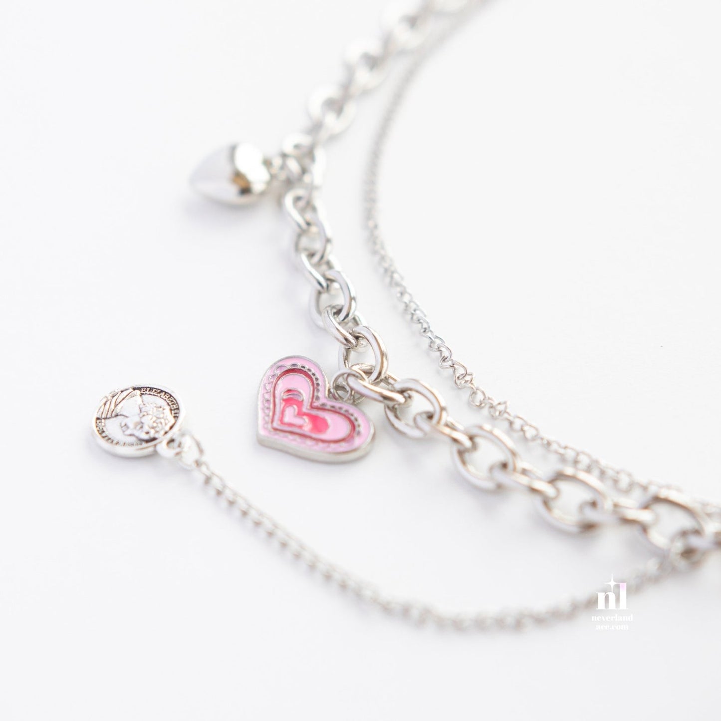 Pink Heart Pendant Layered Necklace - neverland accessories