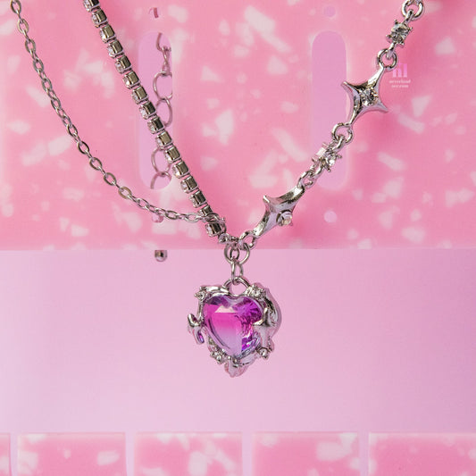 Pink Purple Gradient Heart Pendant Necklace - neverland accessories