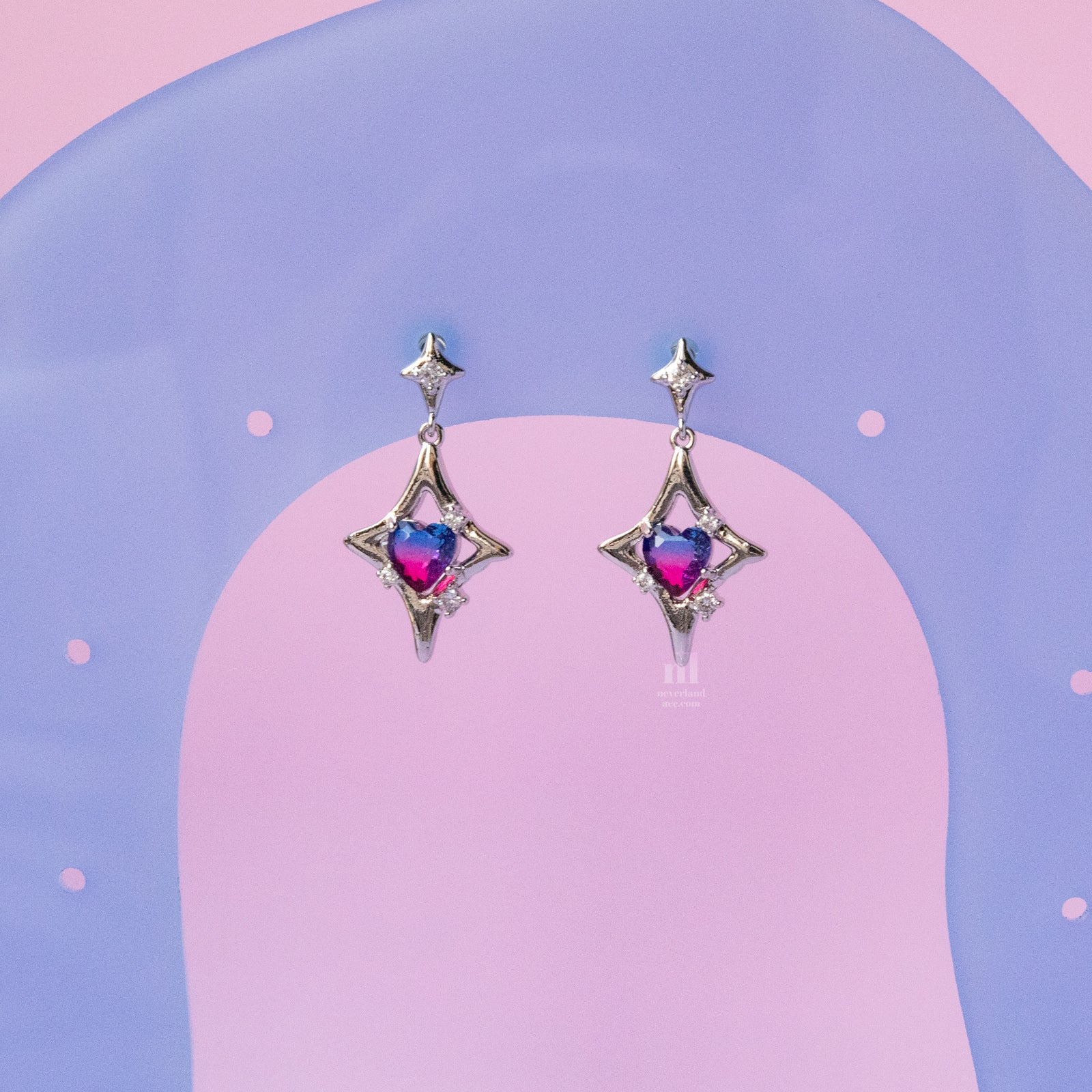 Pink Purple Gradient Zircon Pendant Earrings - neverland accessories