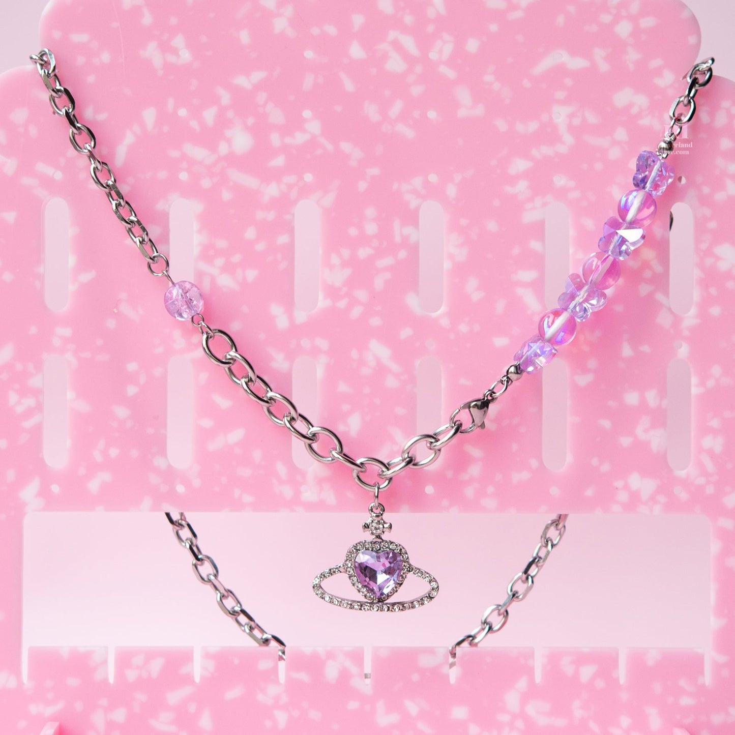 Purple Heart Planet Pendant Chain Necklace - neverland accessories