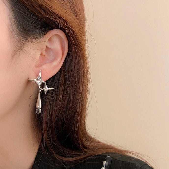 Rhinestone Star Drop Earrings - neverland accessories