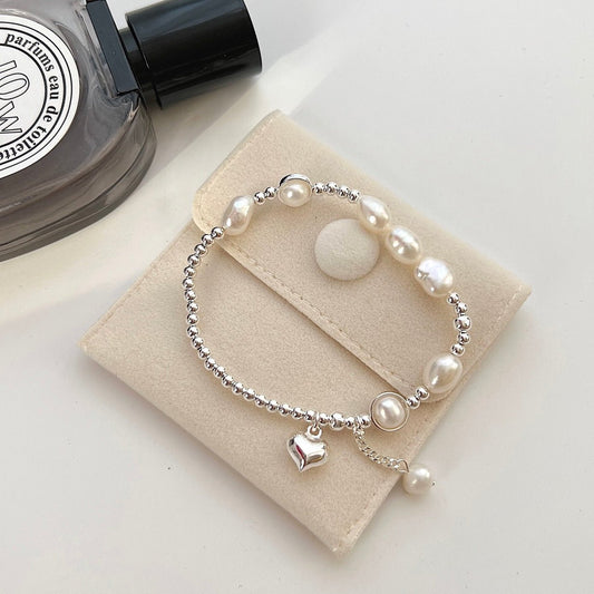 S925 Sterling Silver Freshwater Pearl Elastic Bracelet - neverland accessories