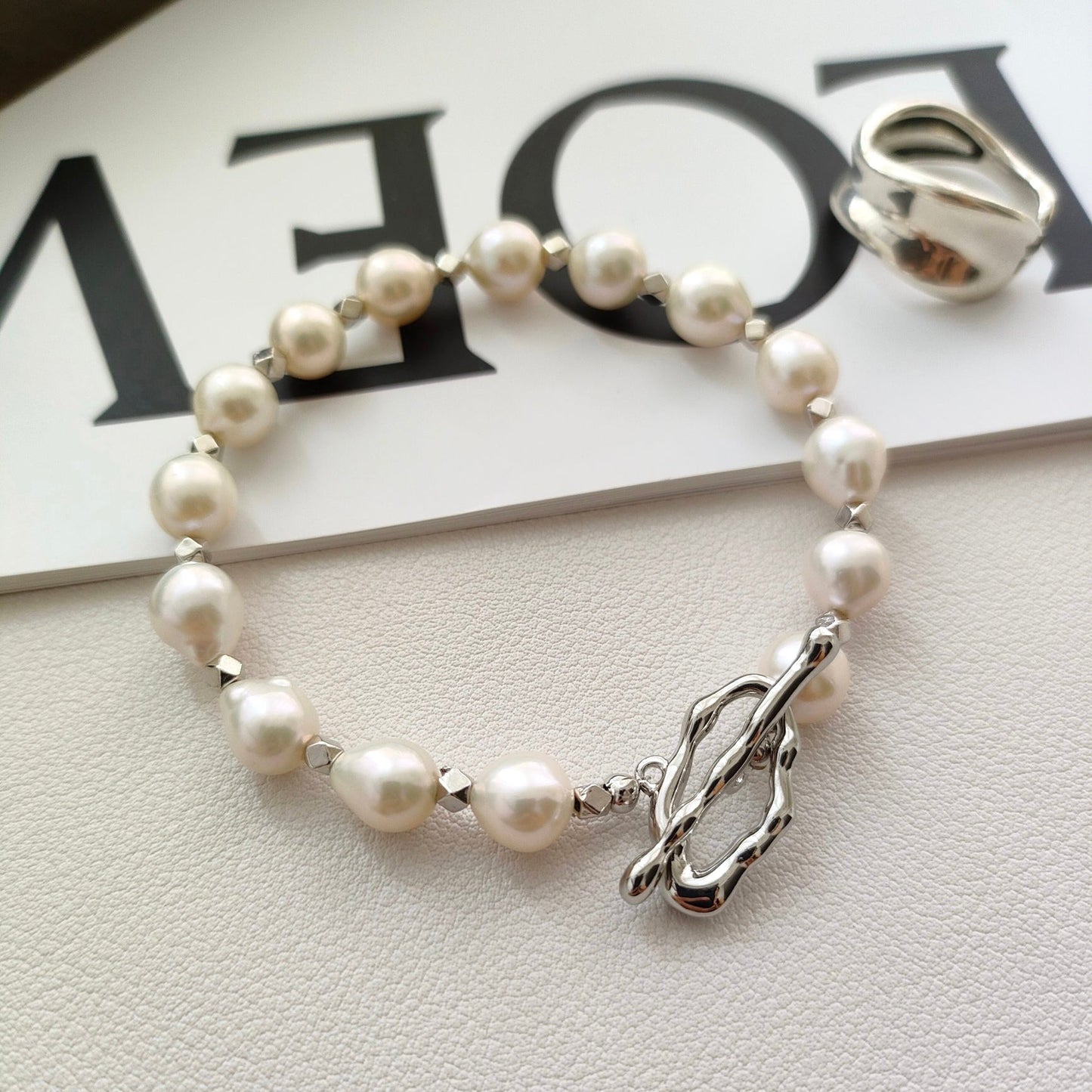 White Gold Plated Silver Freshwater Pearl Bracelet - neverland accessories
